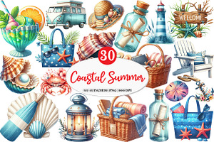 Coastal Summer Sublimation Clipart, an Illustration by Watercolor design