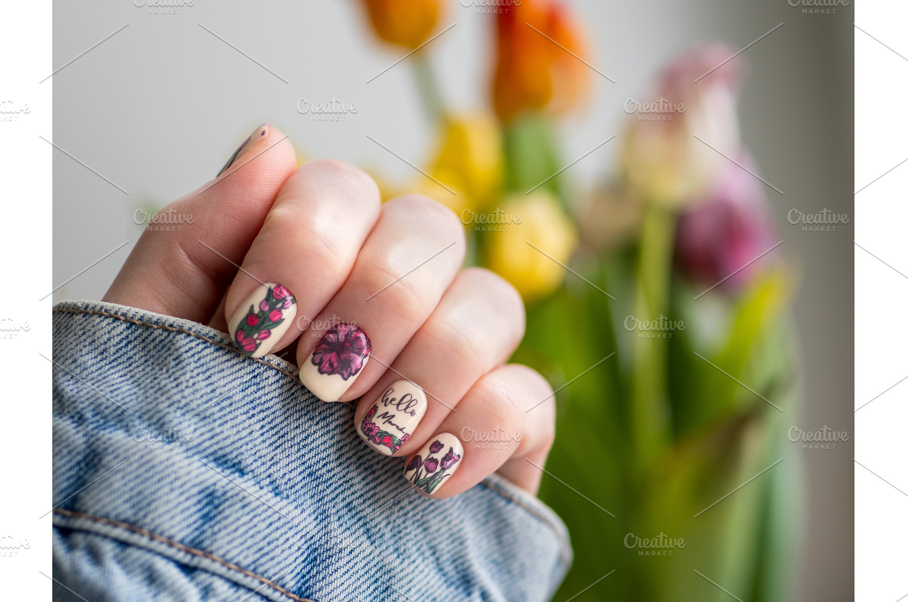Woman's Hand With Floral Nail Art, an Arts & Entertainment Photo by Fascinadora