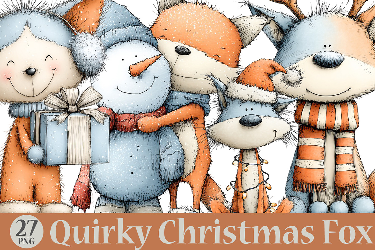 Quirky Christmas Fox Watercolor Clip, a Seasonal Illustration by YA Design (Photo 1 of 7)