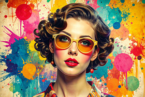 Woman portrait in retro style with collage and colorful doodles, a Person Illustration by DanFLCreativo