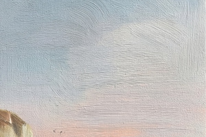 Fine Art. Oil painting depicting a serene coastal seascape with, a Decorative Illustration by Studio ANNA