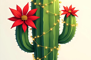 Festive Cactus Decorated with Red Po, a Photo by LOGOCREATIVE