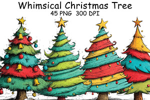 Whimsical Christmas Tree Clipart, an Illustration by CraftArtStudio