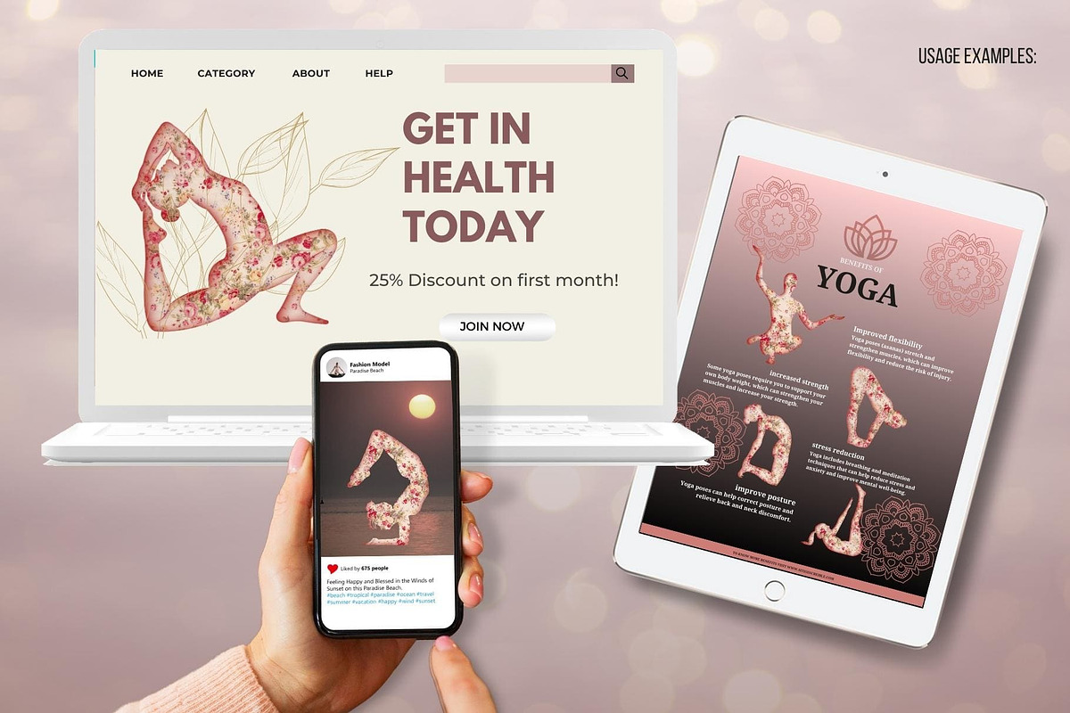 50 yoga poses with flower pattern, a Healthcare Illustration by Ellis Art (Photo 2 of 7)