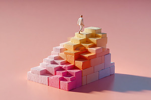 Climber ascending a small staircase made of colorful building blocks in a minim, an Arts & Entertainment Photo by AlyaAnd