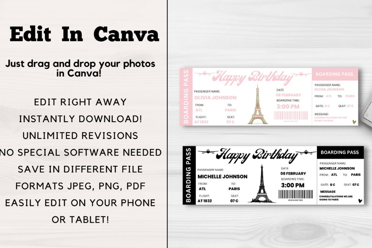 Happy Birthday Boarding Pass, a Card Template by YasdeyDesigns (Photo 4 of 8)