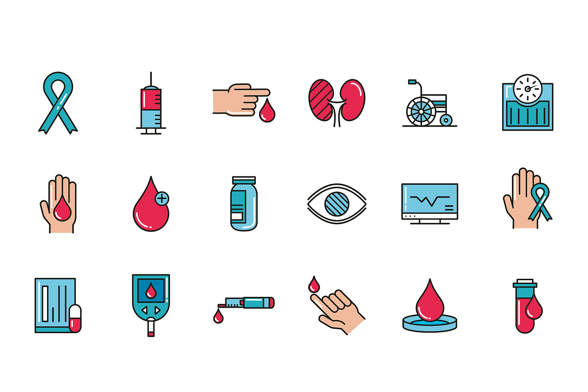 Diabetes Awareness Icon Set