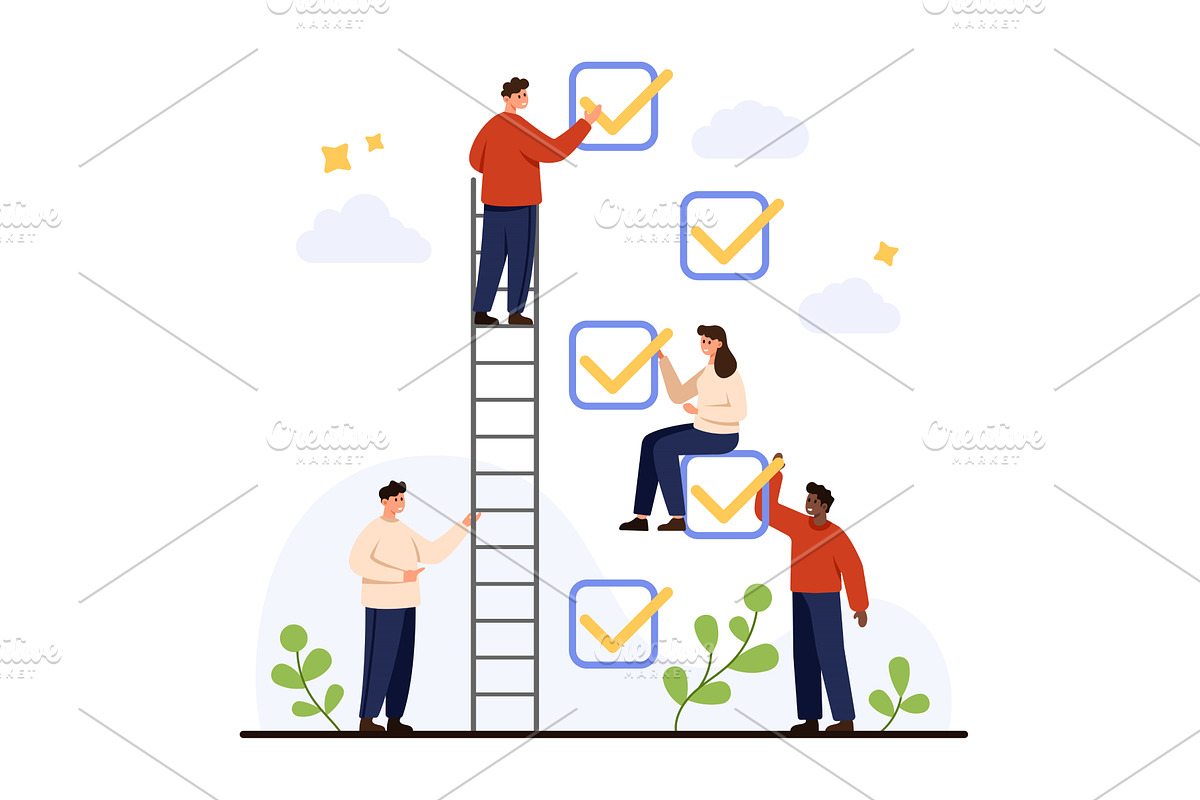 Teamwork Completing Checklist and, a Finance Illustration by Flashvector
