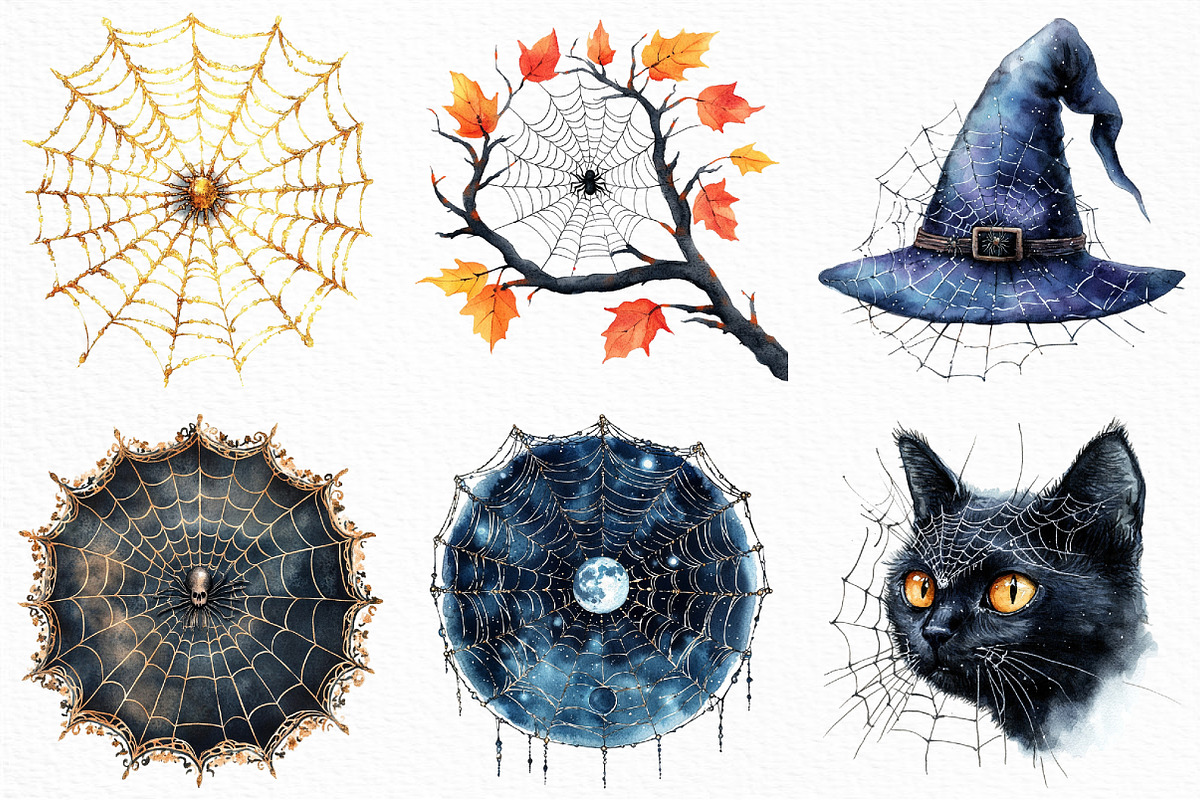 Watercolor Halloween Spider Web PNG, an Illustration by Craft Nest (Photo 4 of 6)