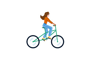 Young woman riding bicycle enjoying, a Sport Illustration by pikepicture