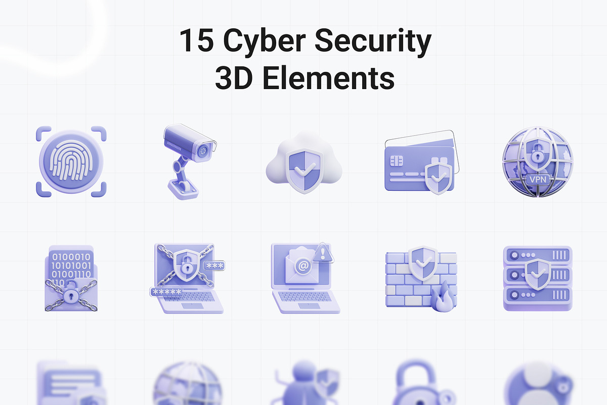 Premium Cyber Security 3D Icon Pack, a 3D by graficonstuff (Photo 2 of 4)