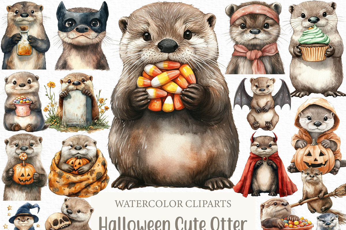 Halloween Cute Otter Clipart, an Illustration by Craft Nest (Photo 1 of 6)