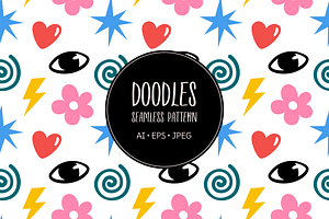 Cartoon style doodles pattern, an Illustration by Cmeree