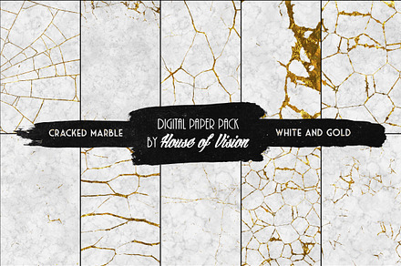 Cracked Marble White & Gold Pack 10