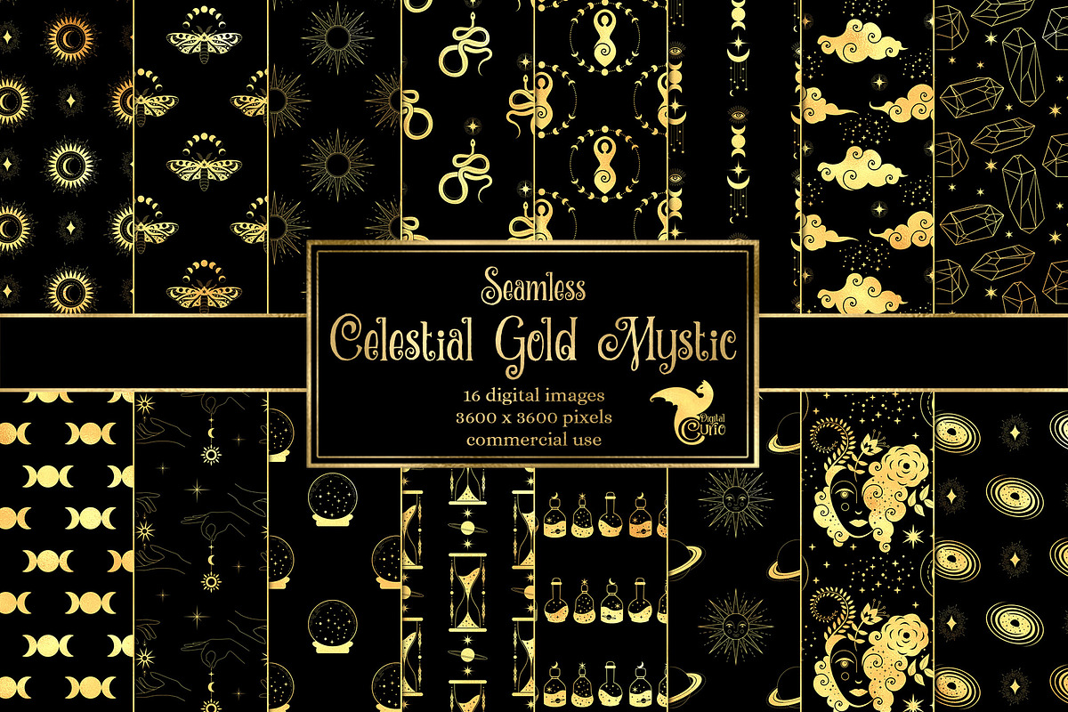 Celestial Gold Mystic Digital Paper, an Illustration by Digital Curio (Photo 1 of 7)