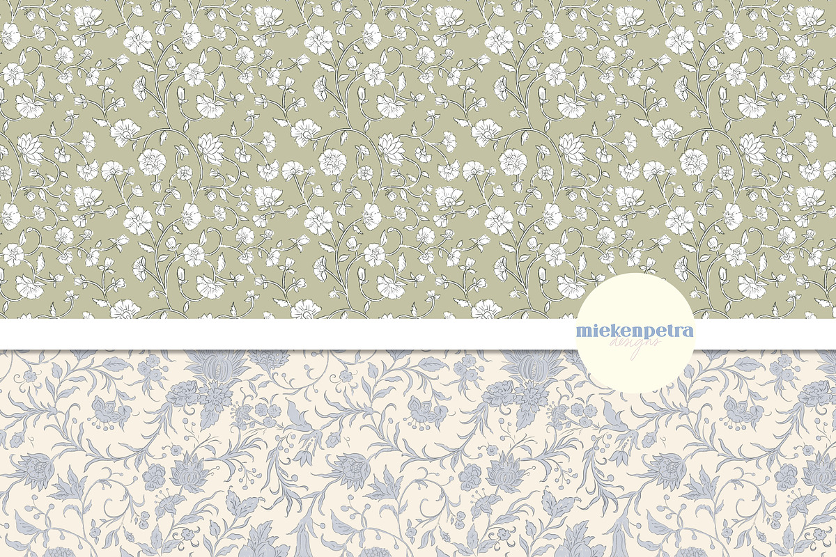 Blue and Green Vintage Florals, a Pattern Graphic by Mieken Petra Designs (Photo 3 of 5)