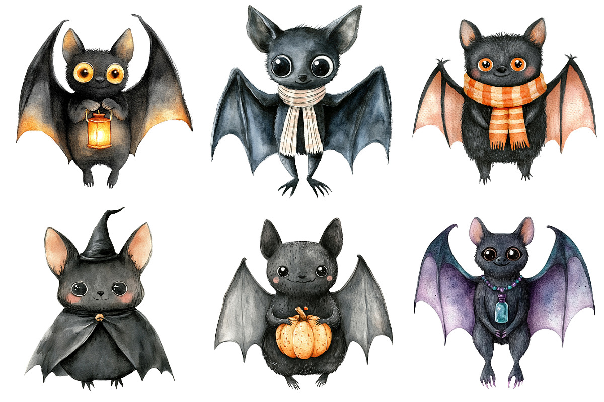 Quirky Halloween Black Bats Clipart, a Seasonal Illustration by CitraGraphics (Photo 5 of 7)