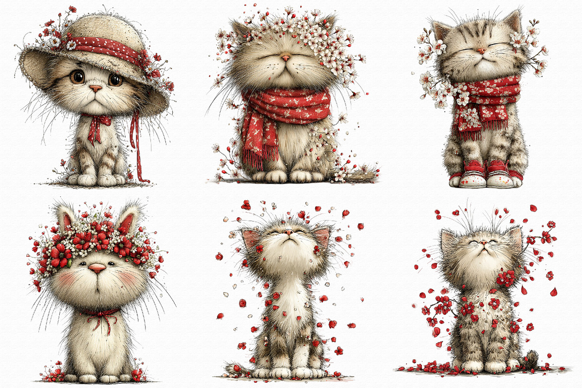 Whimsical Spring Cats Clipart, an Illustration by Libby Wishes (Photo 6 of 7)