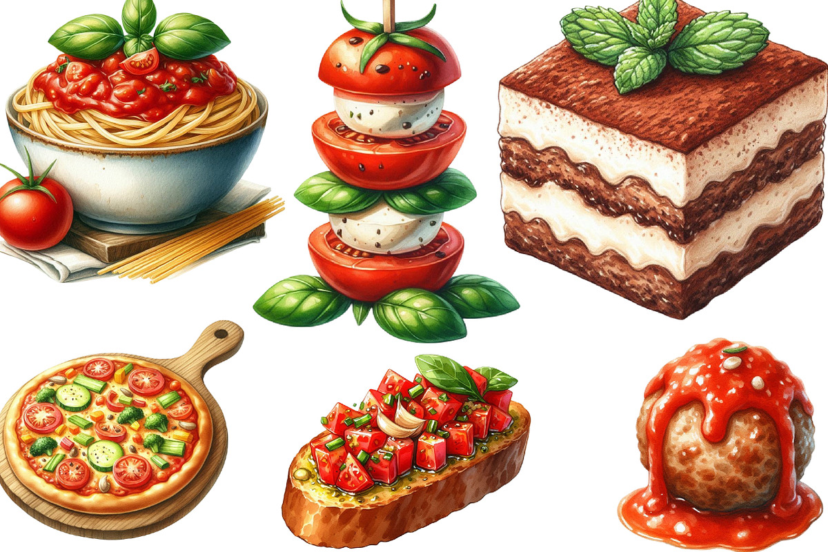 Italian Food Watercolor Clipart, an Illustration by Designking (Photo 2 of 4)