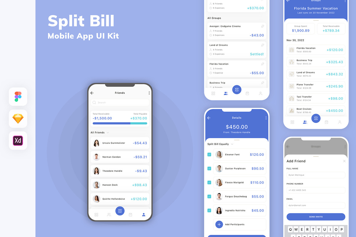Split Bill Mobile App UI Kit, an UI Kit Template by uicube