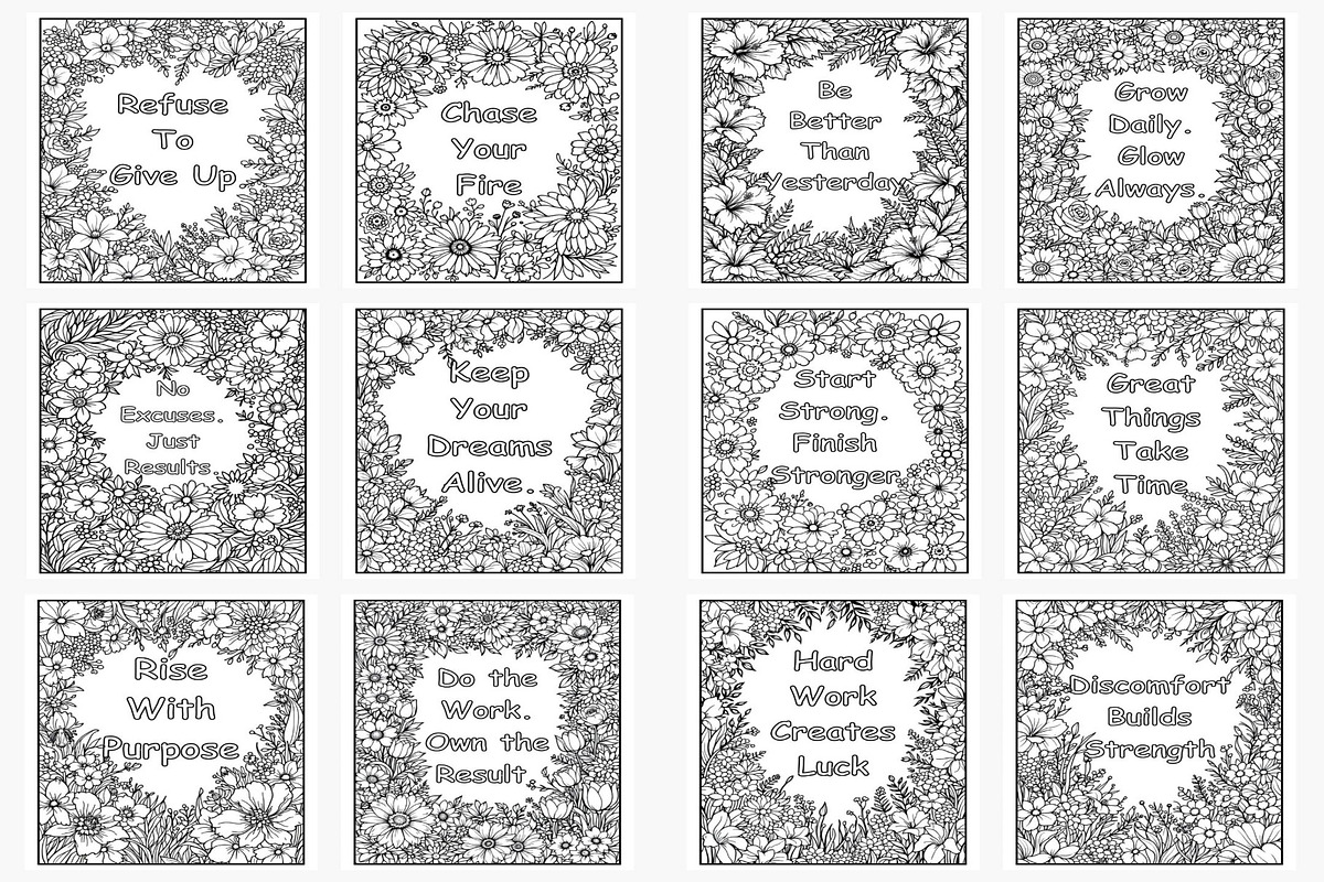 Floral Affirmation Coloring Pages, a Print Template by Lamia Emad (Photo 2 of 4)