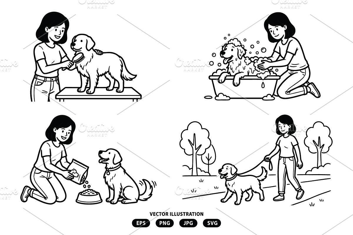 Woman taking care of her dog, a Person Illustration by Vectorlina (Photo 1 of 3)