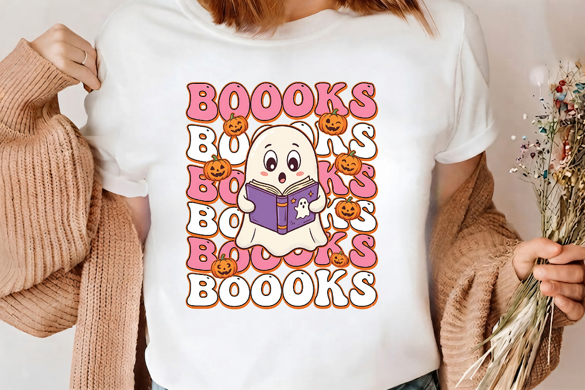 Boooks Halloween Ghost Book PNG, a Seasonal Illustration by CrexoraLab (Photo 3 of 4)
