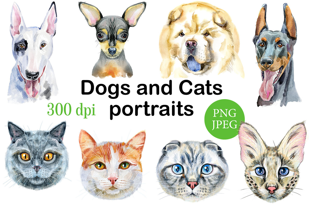 Dogs and Cats portraits 3, an Animal Illustration by Watercolor fantasy (Photo 1 of 5)