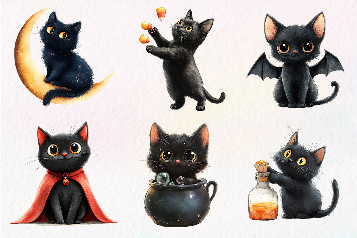 Halloween Whimsical Black Cat Clipar, an Illustration by Dream Creation (Photo 7 of 7)