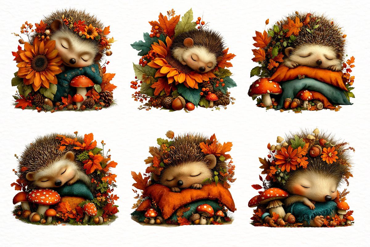 Whimsical Autumn Hedgehog Clipart, a Seasonal Illustration by Designworld (Photo 2 of 10)