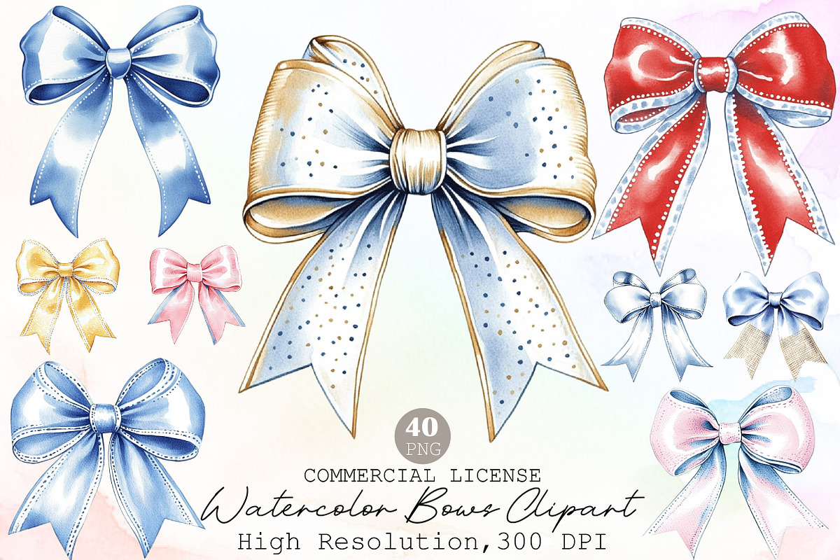 Watercolor Bows Clipart, an Illustration by Sublimation Artist (Photo 1 of 6)