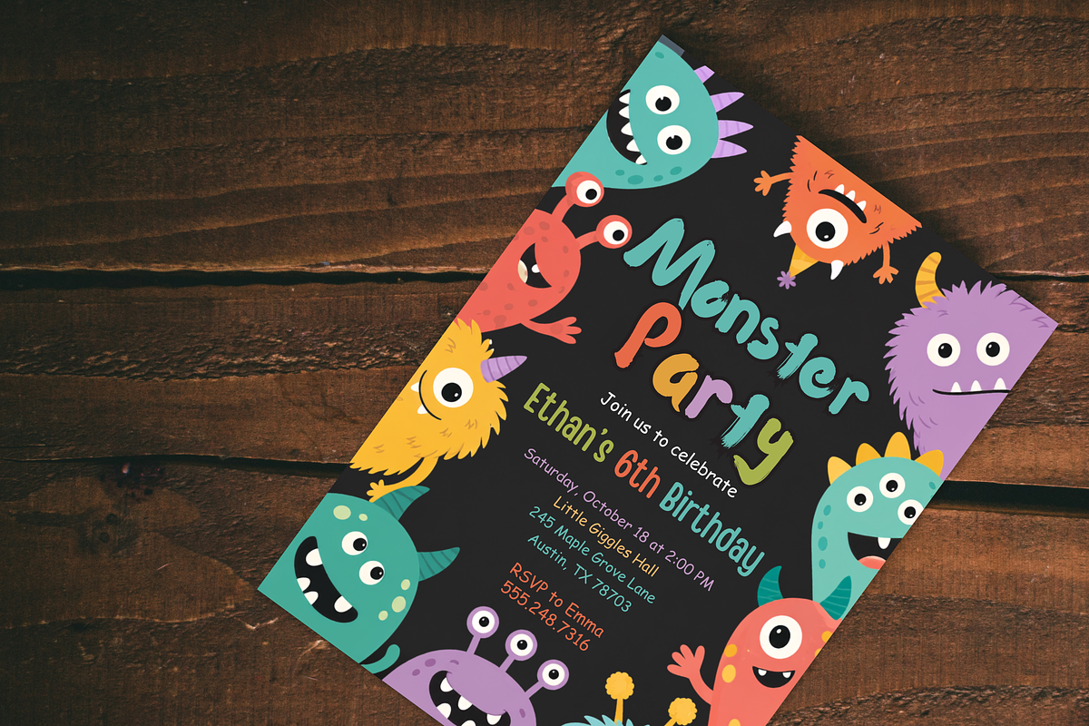 Monster Birthday Party Invitation, an Invitation Template by heynomi (Photo 10 of 19)