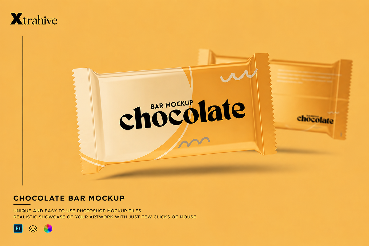 Chocolate Bar Packaging Mockup, a Packaging Mockup by Xtrahive (Photo 1 of 2)