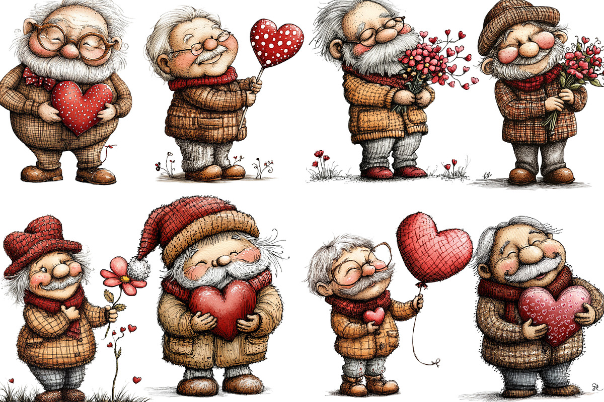 Whimsical Valentine Old Man Clipart, an Illustration by Designking (Photo 3 of 5)