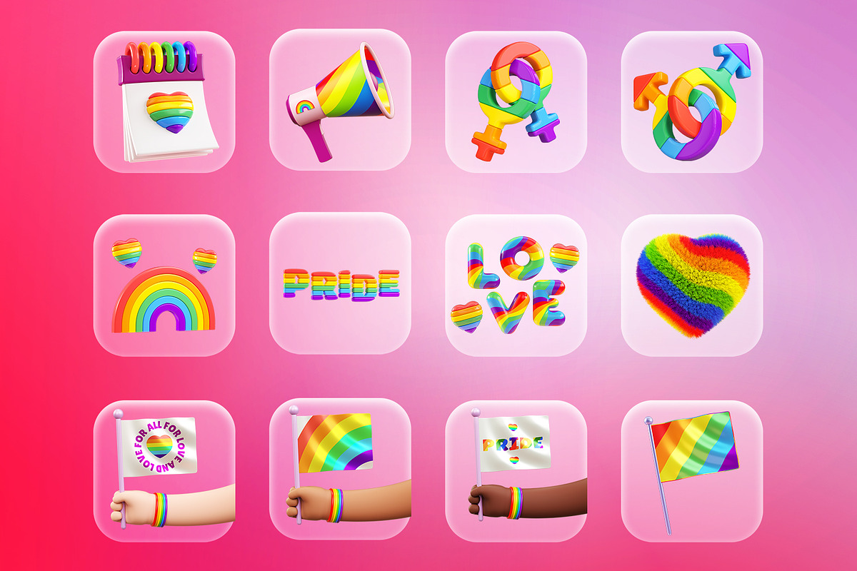 LGBT PRIDE Objects Set 3D Cartoon, an Object Illustration by TandemStock (Photo 2 of 4)