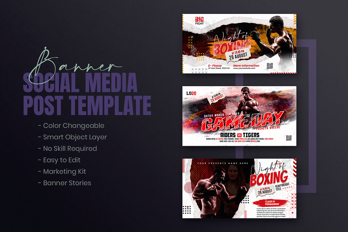 Boxing Social Media Post Template, a Social Media Template by Creative_View (Photo 8 of 8)