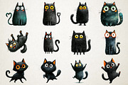Whimsical Black Funny Cat Clipart, a Seasonal Illustration by RobertsArt (Thumbnail 4 of 7)