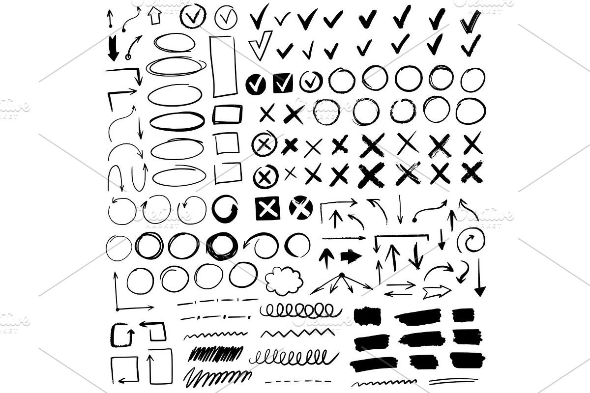 Hand drawn check signs. Doodle black, an Object Graphic by YummyBuum