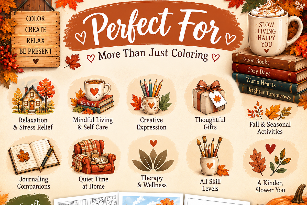 Cozy Autumn Adult Coloring Pages, a Seasonal Illustration by Daffodil Dream Studio (Photo 3 of 3)