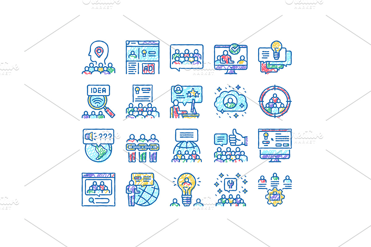 Crowdsourcing Business set Icons, an Object Illustration by pikepicture