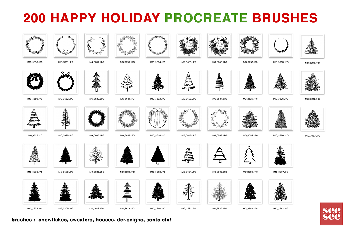 200 Happy Holiday Procreate Brushes, a Brush Add-On by CC CREATIVE CO (Photo 8 of 16)
