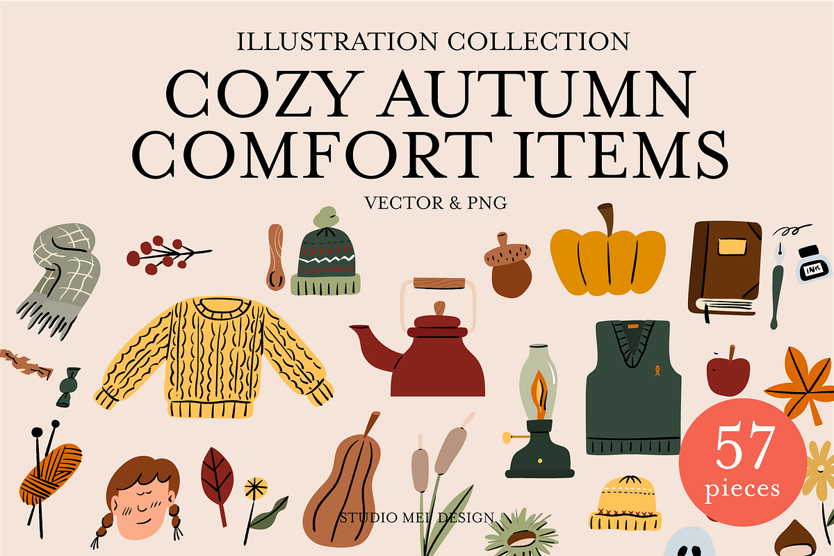 Cozy Autumn Comfort Items, a Seasonal Illustration by Studio Mei Design (Photo 1 of 9)