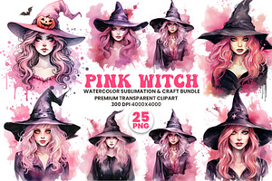 Watercolor Halloween Witch Clipart