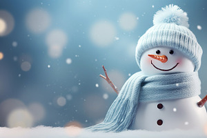 Festive Snowman with Blue Background, a Holiday Photo by Iconogenic