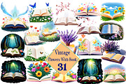 Vintage Flowers With Book Clipart, an Illustration by Wow Magic (Thumbnail 3 of 5)