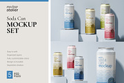 Soda Can Mockup Set, a Cups & Container Mockup by mockupatelier (Thumbnail 1 of 8)