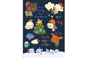 Cute Cartoon Christmas Set with, an Animal Illustration by Maria Starus