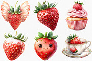 Watercolor Sweet Strawberry Clipart, an Illustration by Canvas Craft (Thumbnail 2 of 8)