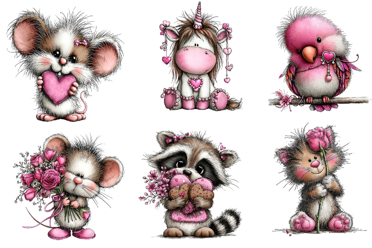 Valentine Whimsical Animals Clipart, an Illustration by Dream Creation (Photo 6 of 8)