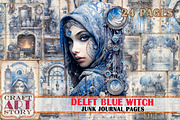 Delft Blue Witch Junk Journal Pages, a Person Illustration by CraftArtStory (Thumbnail 1 of 5)